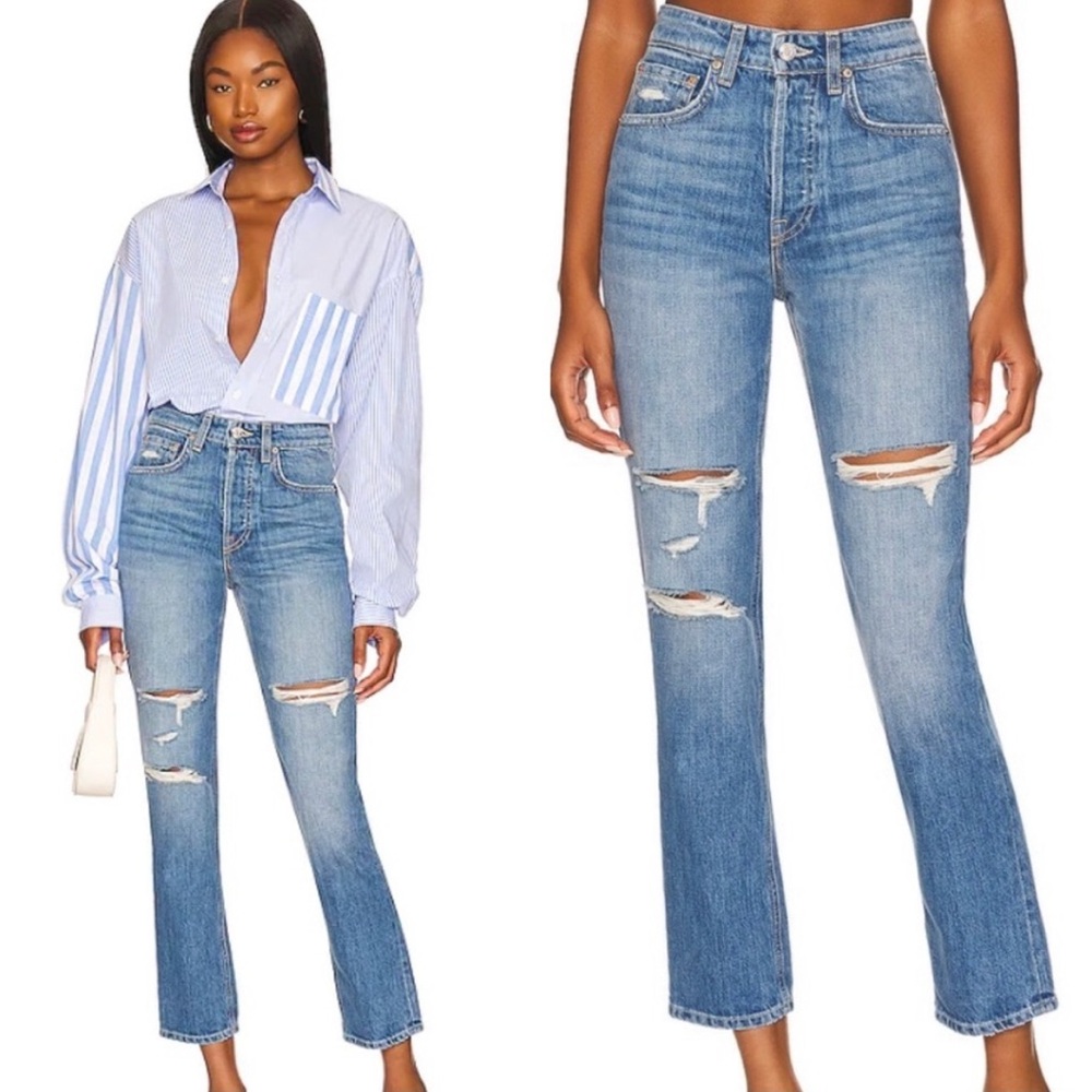 NWOT GRLFRND‎ The Karolina High Rise Straight Crop in Sedona Blue. - Picture 2 of 12